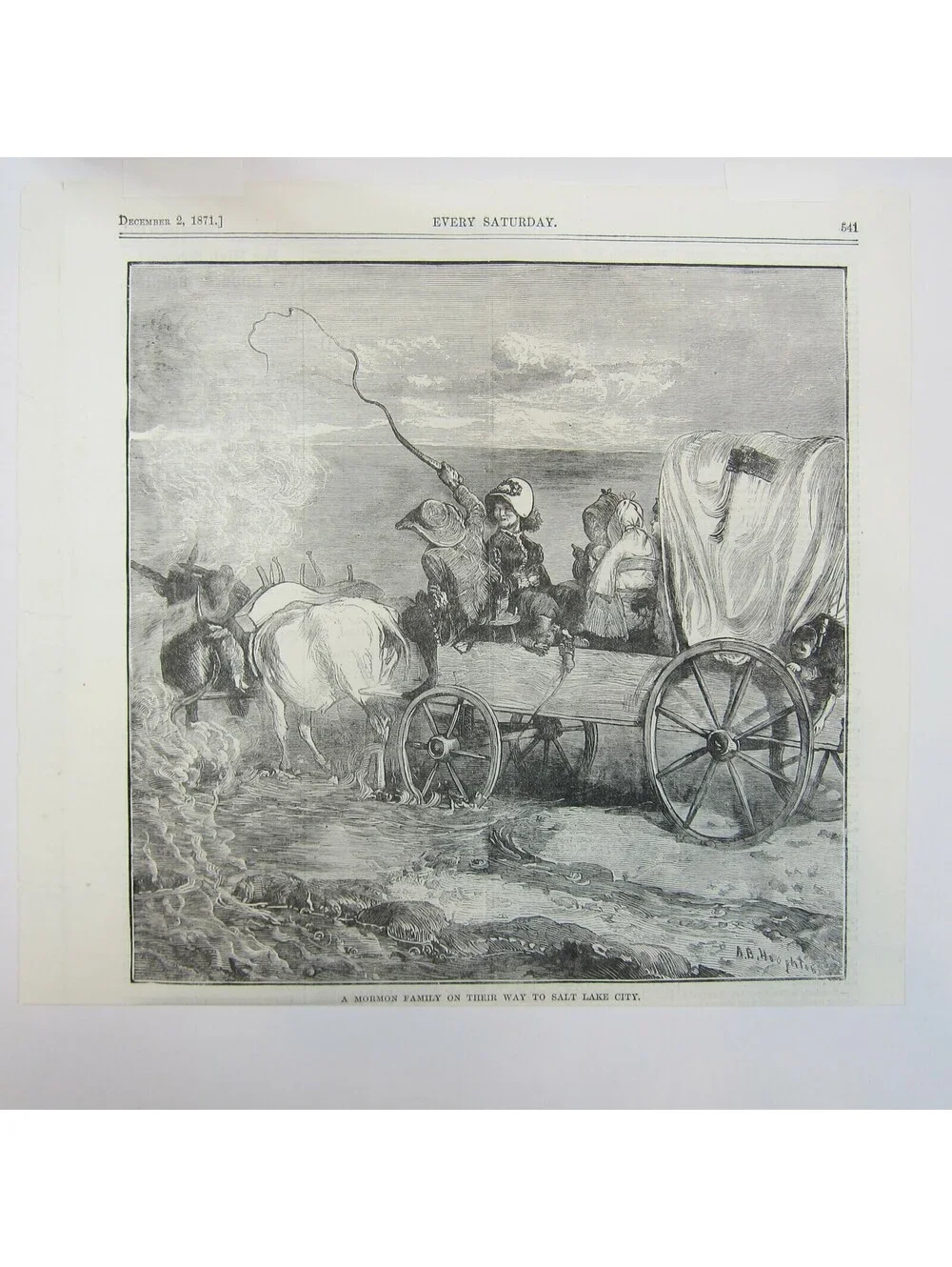 Antique 1871 Wood Engraved Print A Mormon Family on Their Way to Salt Lake City
